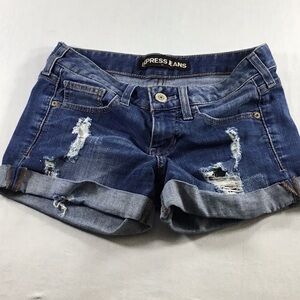 Express Size 2 Dark Wash Cuffed‎ Short Y2K Grunge Distressed Stretch Daisy Dukes